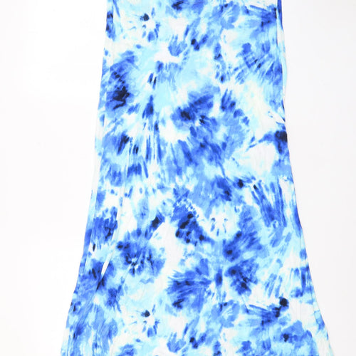 Marks and Spencer Womens Blue Geometric Viscose A-Line Size 10 Scoop Neck Pullover