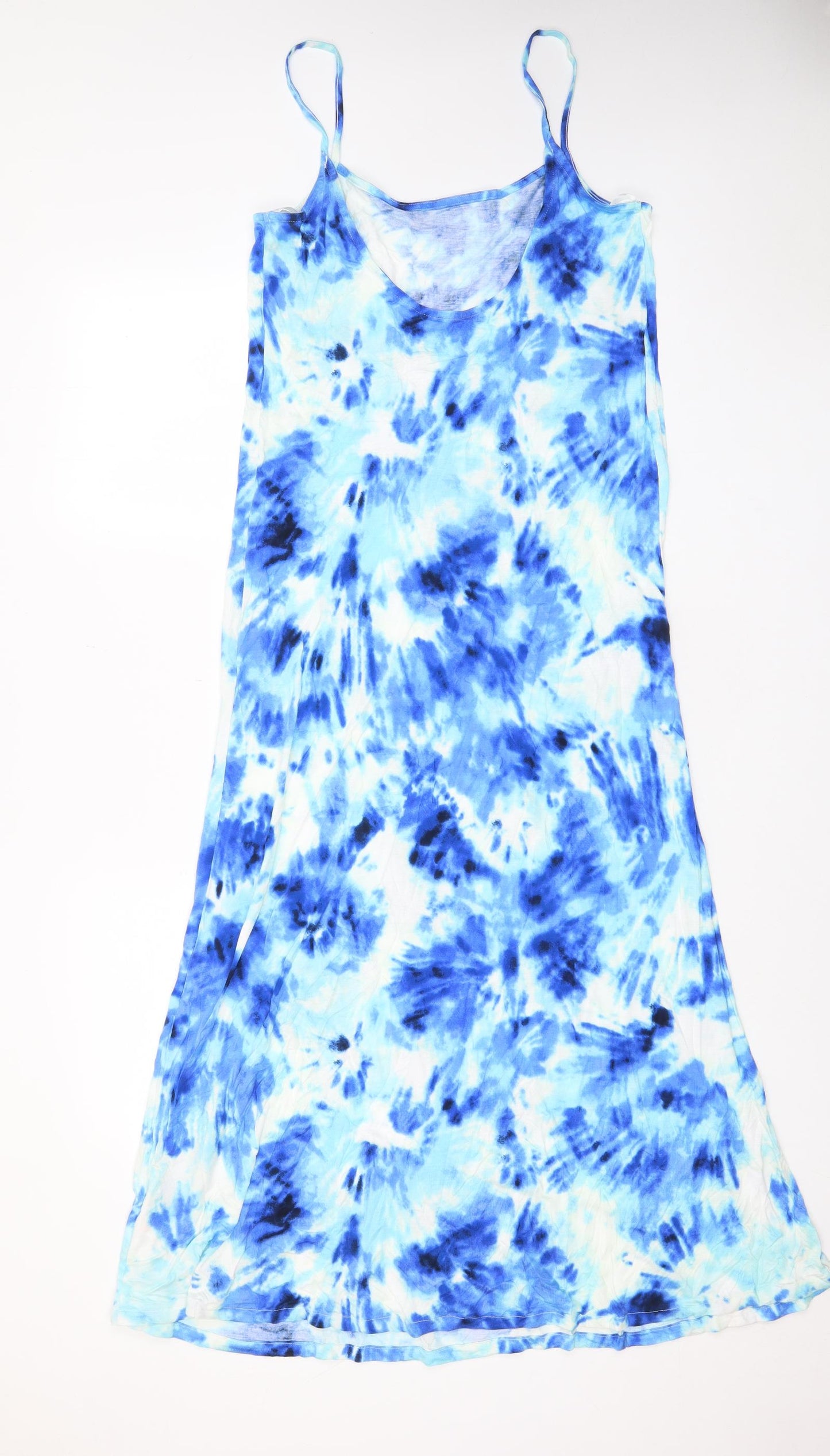 Marks and Spencer Womens Blue Geometric Viscose A-Line Size 10 Scoop Neck Pullover