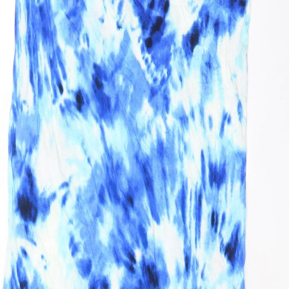 Marks and Spencer Womens Blue Geometric Viscose A-Line Size 10 Scoop Neck Pullover