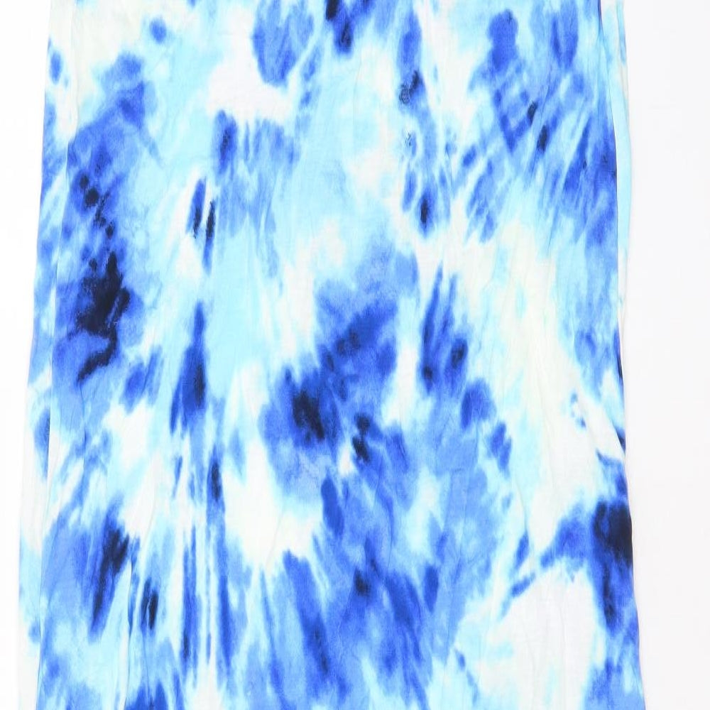 Marks and Spencer Womens Blue Geometric Viscose A-Line Size 10 Scoop Neck Pullover