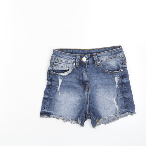Armata di Mare Girls Blue Cotton Bermuda Shorts Size 11 Years L3 in Regular Zip - Pockets, Belt Loops, Distressed