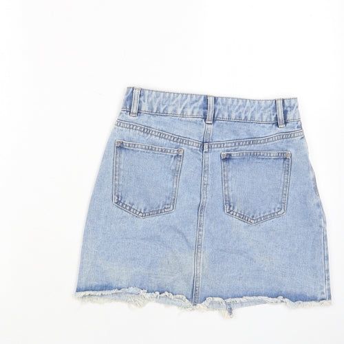 Matalan Girls Blue Cotton A-Line Skirt Size 11 Years Regular Button - Distressed, Pockets, Belt Loops
