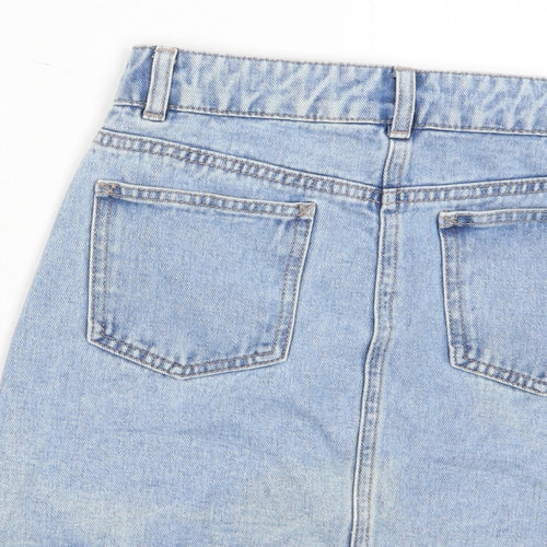 Matalan Girls Blue Cotton A-Line Skirt Size 11 Years Regular Button - Distressed, Pockets, Belt Loops