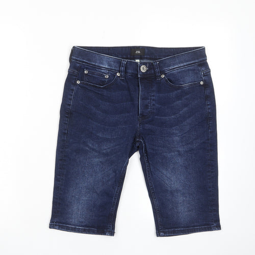 River Island Mens Blue Cotton Bermuda Shorts Size 28 in L12 in Regular Zip - Pockets, Belt Loops