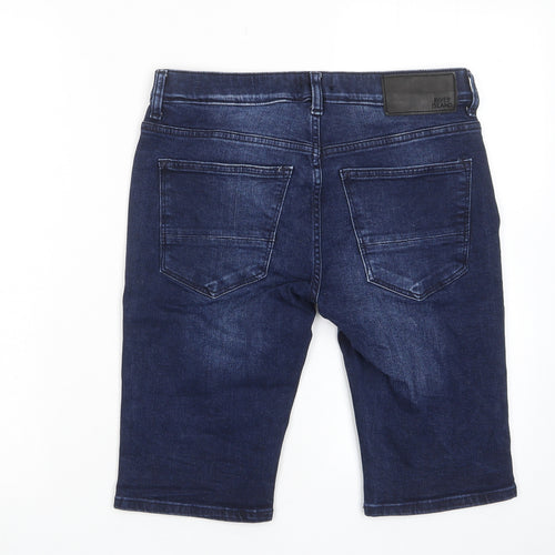 River Island Mens Blue Cotton Bermuda Shorts Size 28 in L12 in Regular Zip - Pockets, Belt Loops