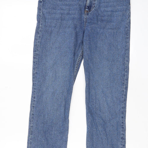 Warehouse Womens Blue Cotton Straight Jeans Size 8 L25 in Regular Zip - Pockets, Belt Loops