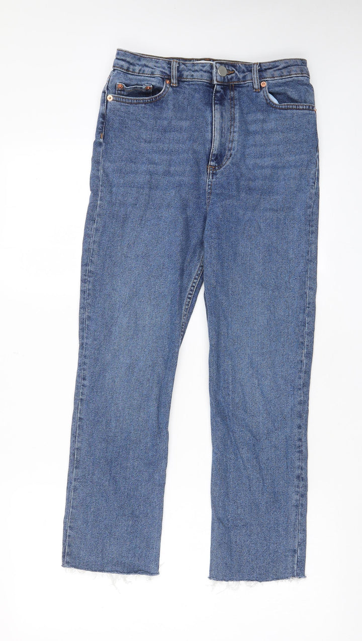 Warehouse Womens Blue Cotton Straight Jeans Size 8 L25 in Regular Zip - Pockets, Belt Loops