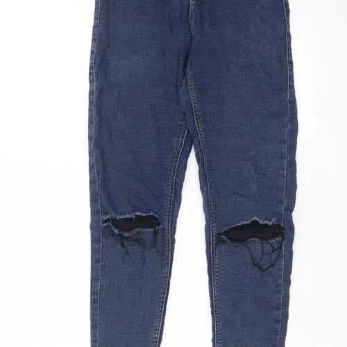 Topshop Womens Blue Cotton Skinny Jeans Size 26 in L30 in Regular Zip - Open knee