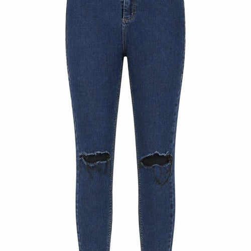Topshop Womens Blue Cotton Skinny Jeans Size 26 in L30 in Regular Zip - Open knee