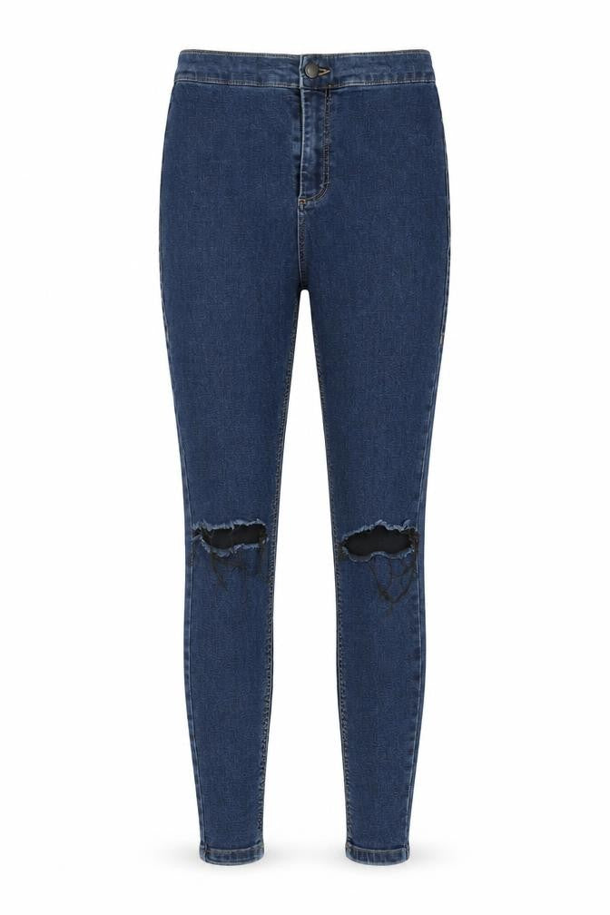 Topshop Womens Blue Cotton Skinny Jeans Size 26 in L30 in Regular Zip - Open knee