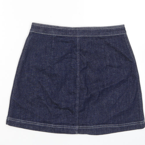 Topshop Womens Blue Cotton A-Line Skirt Size 28 in Zip - Pockets