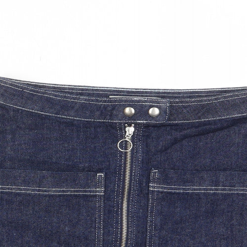 Topshop Womens Blue Cotton A-Line Skirt Size 28 in Zip - Pockets