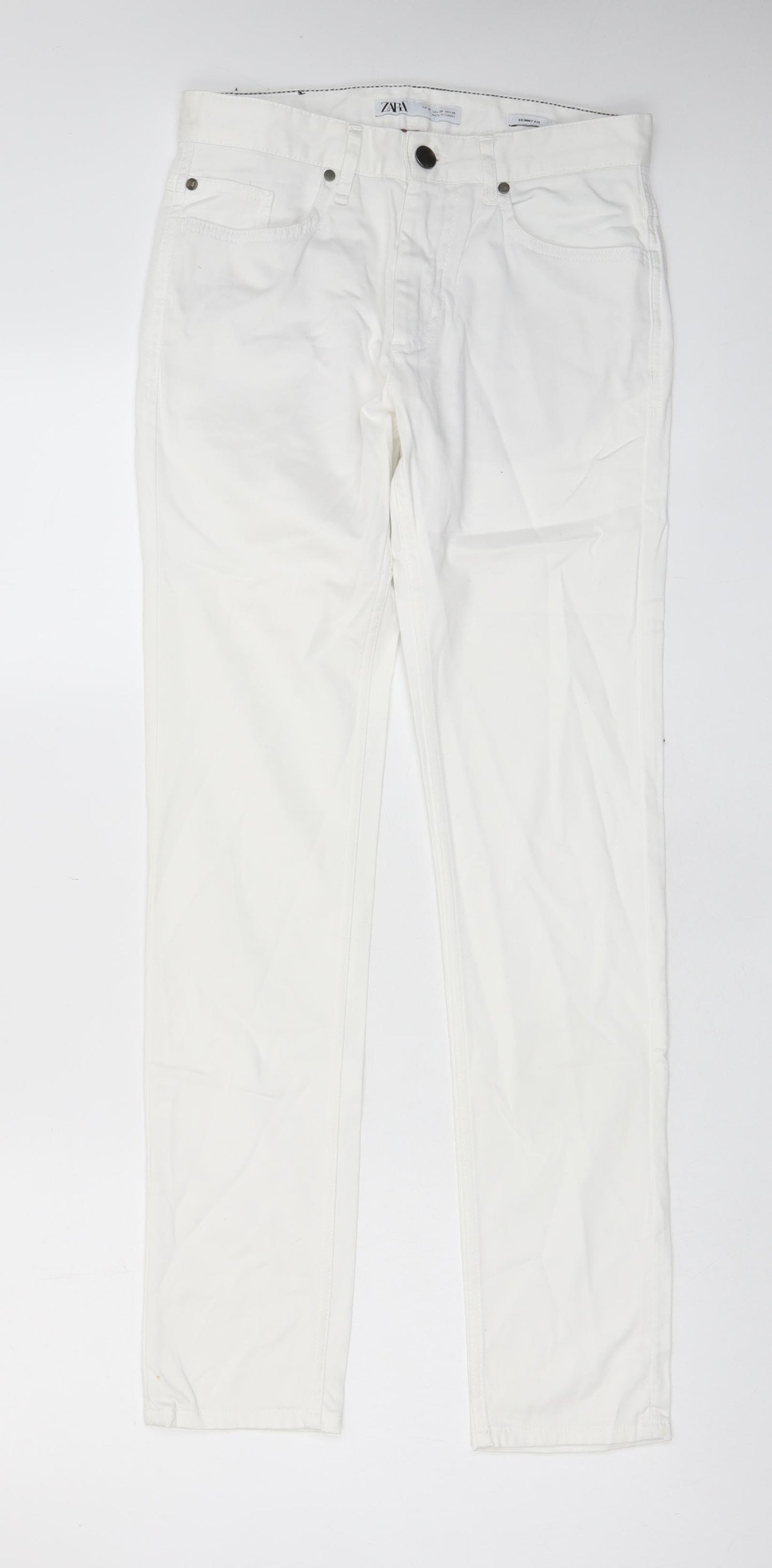 Zara Womens White Cotton Chino Trousers Size 8 L30 in Regular Zip - Pockets, Belt Loops
