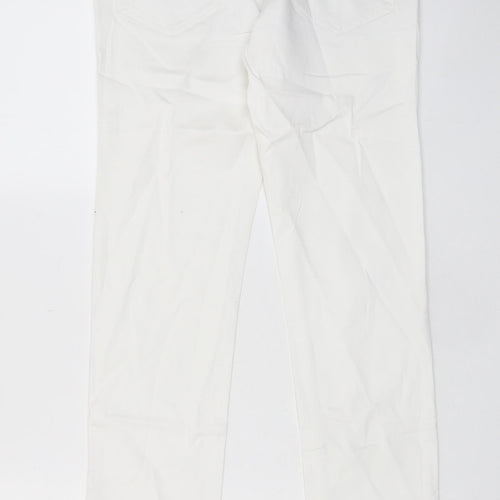 Zara Womens White Cotton Chino Trousers Size 8 L30 in Regular Zip - Pockets, Belt Loops