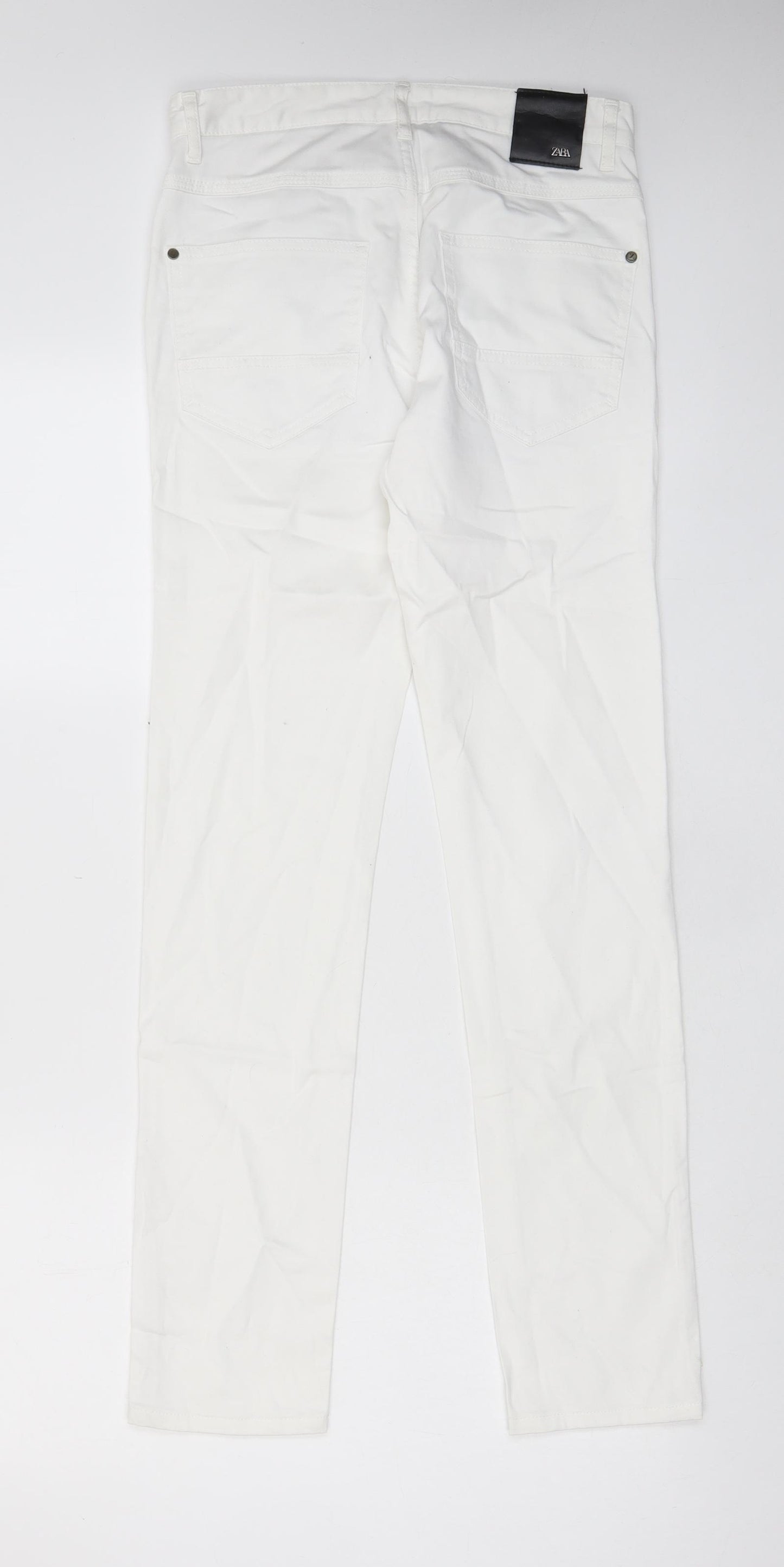 Zara Womens White Cotton Chino Trousers Size 8 L30 in Regular Zip - Pockets, Belt Loops