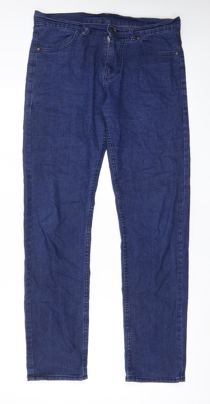 Jean Master Womens Blue Cotton Straight Jeans Size 34 in L32 in Regular Zip - Pockets, Belt Loops
