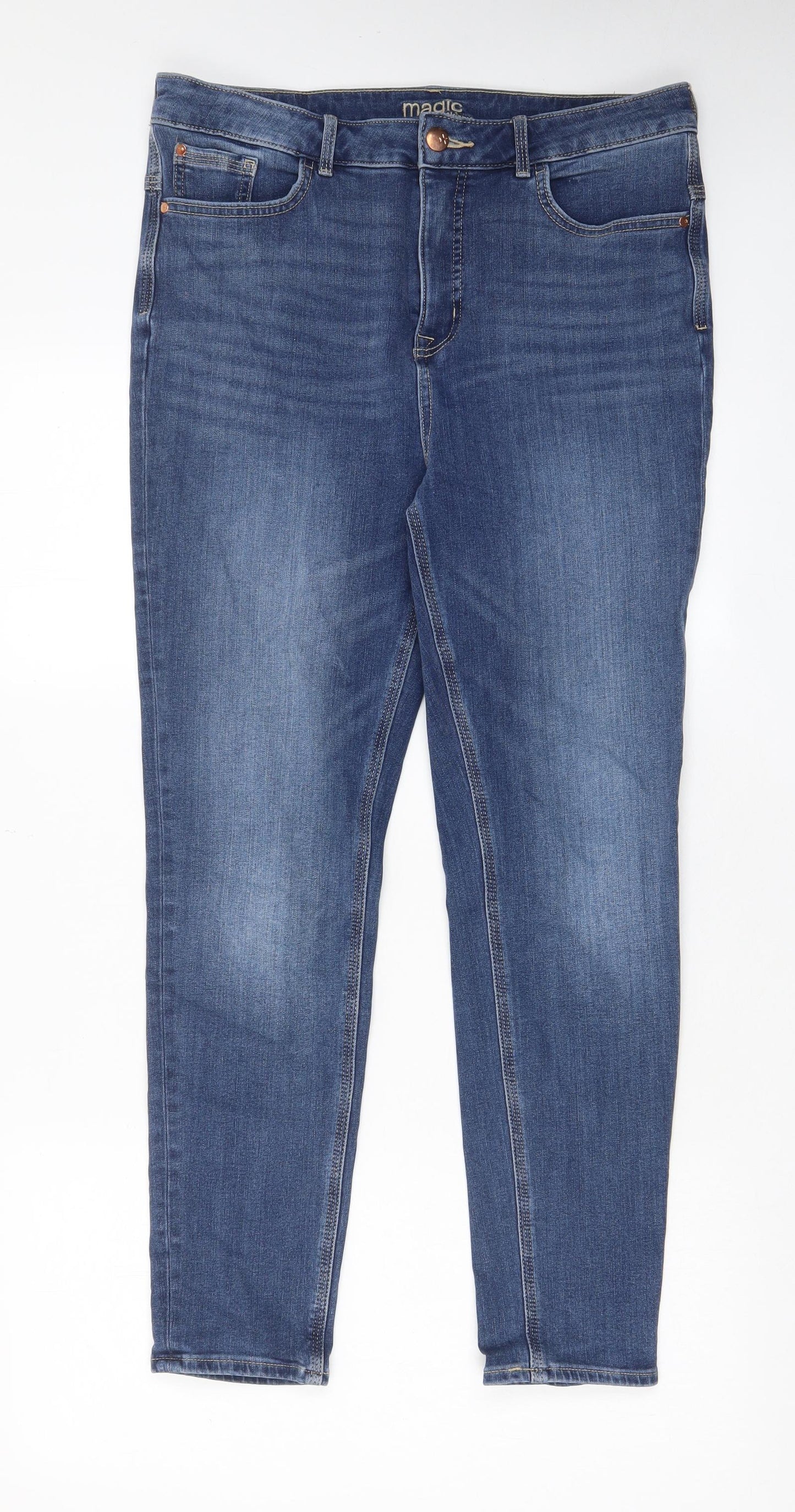 Marks and Spencer Womens Blue Cotton Skinny Jeans Size 32 in L27 in Regular Zip - Pockets, Belt Loops