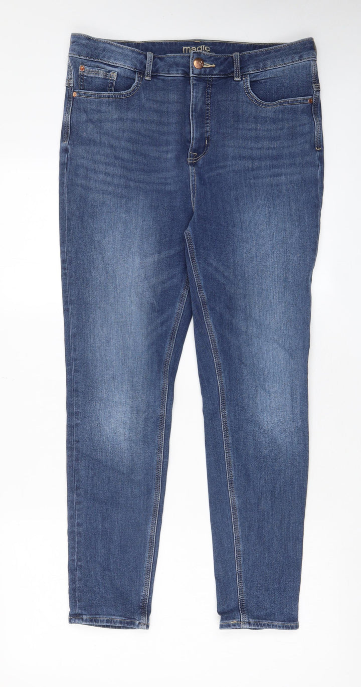 Marks and Spencer Womens Blue Cotton Skinny Jeans Size 32 in L27 in Regular Zip - Pockets, Belt Loops