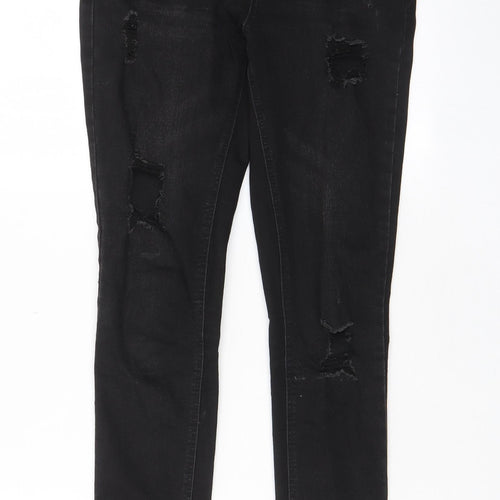 New Look Girls Black Cotton Skinny Jeans Size 12 Years L26 in Regular Zip - Distressed, Pockets, Belt Loops