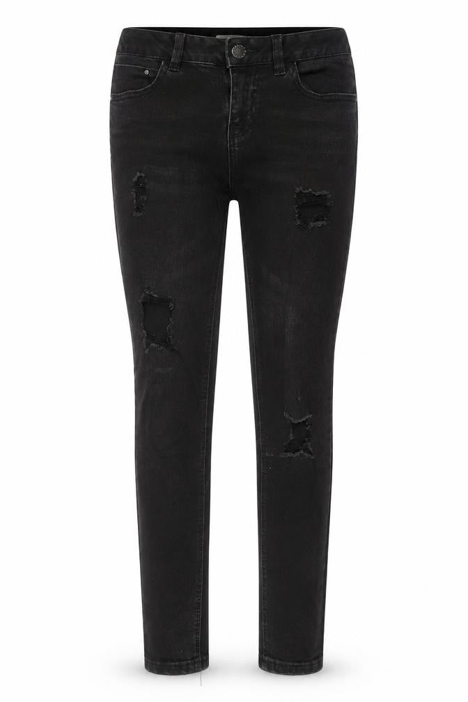 New Look Girls Black Cotton Skinny Jeans Size 12 Years L26 in Regular Zip - Distressed, Pockets, Belt Loops