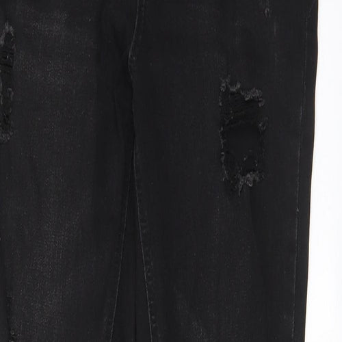 New Look Girls Black Cotton Skinny Jeans Size 12 Years L26 in Regular Zip - Distressed, Pockets, Belt Loops