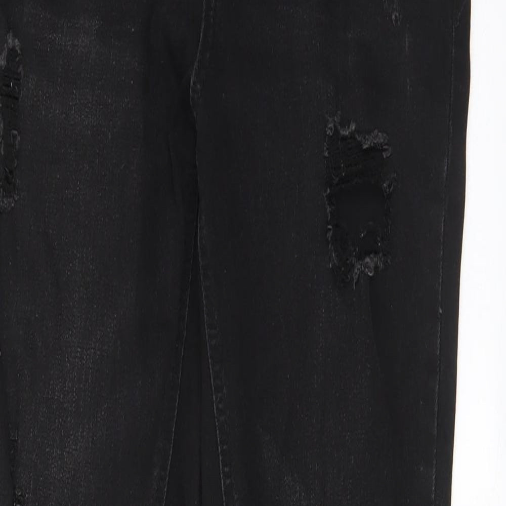 New Look Girls Black Cotton Skinny Jeans Size 12 Years L26 in Regular Zip - Distressed, Pockets, Belt Loops