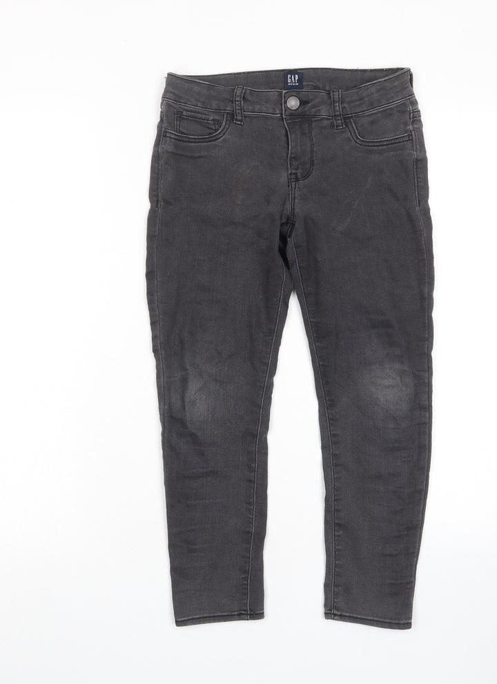 Gap Girls Grey Cotton Skinny Jeans Size 8 Years L20 in Regular Zip - Pockets, Belt Loops, Adjustable waist
