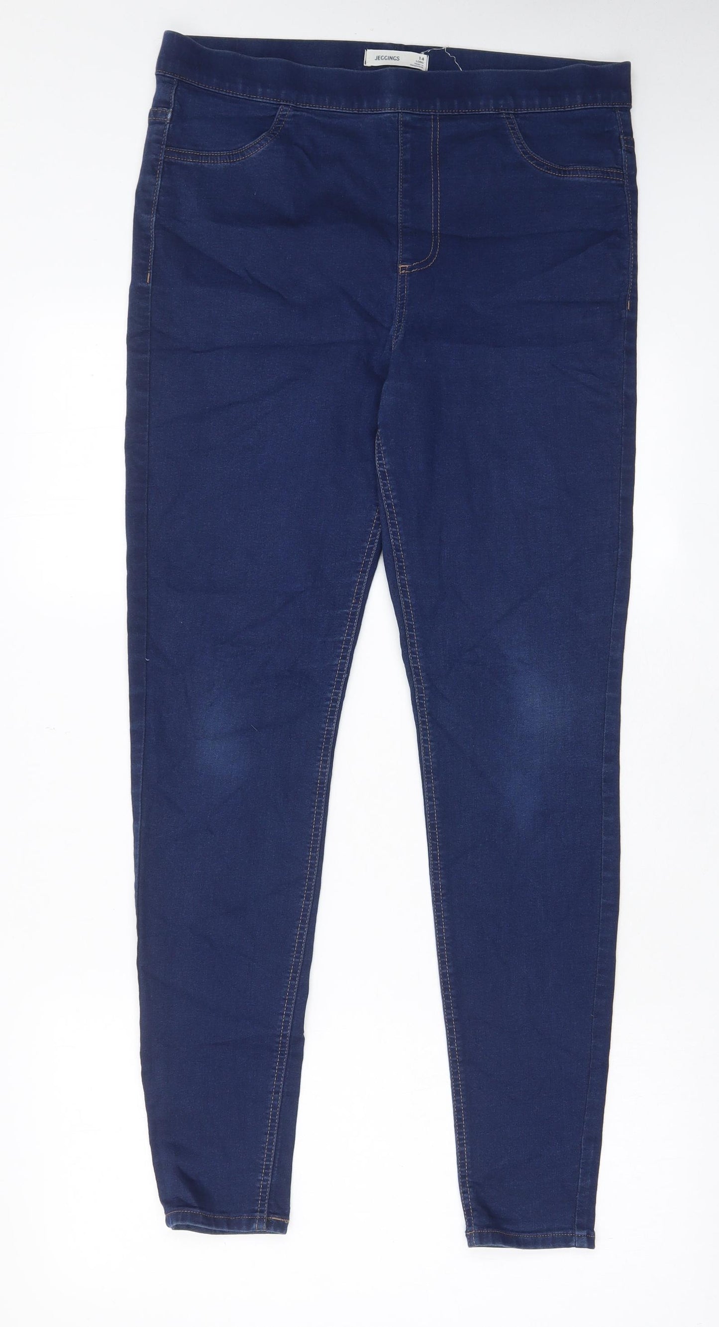Marks and Spencer Womens Blue Cotton Jegging Jeans Size 14 L30 in Regular - Elastic waist
