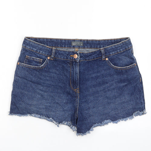 Papaya Womens Blue Cotton Basic Shorts Size 14 L3 in Regular Zip - Pockets, Belt Loops