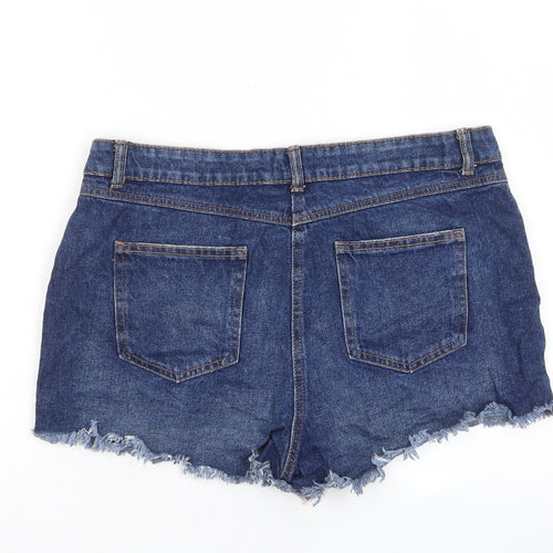 Papaya Womens Blue Cotton Basic Shorts Size 14 L3 in Regular Zip - Pockets, Belt Loops