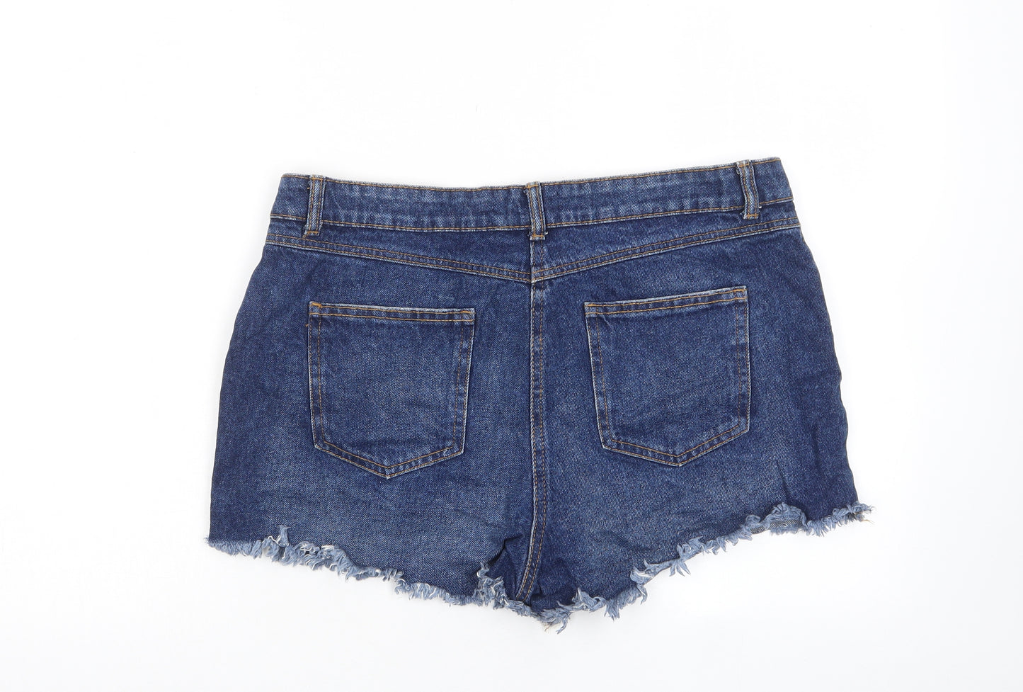 Papaya Womens Blue Cotton Basic Shorts Size 14 L3 in Regular Zip - Pockets, Belt Loops