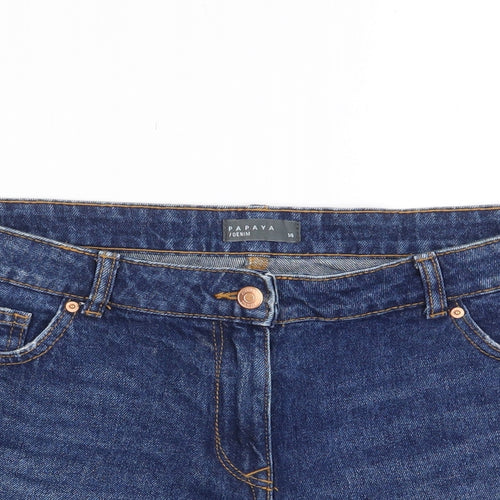 Papaya Womens Blue Cotton Basic Shorts Size 14 L3 in Regular Zip - Pockets, Belt Loops