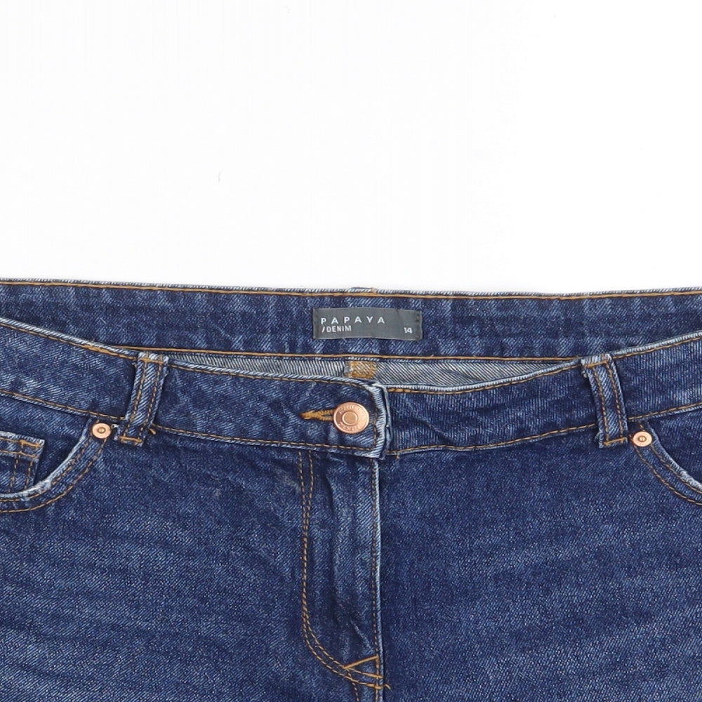 Papaya Womens Blue Cotton Basic Shorts Size 14 L3 in Regular Zip - Pockets, Belt Loops