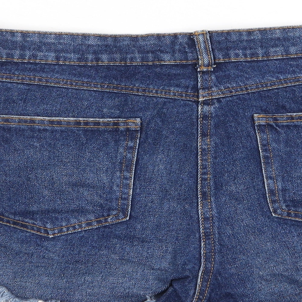 Papaya Womens Blue Cotton Basic Shorts Size 14 L3 in Regular Zip - Pockets, Belt Loops