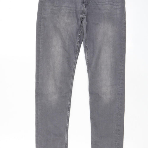 H7m Girls Grey Cotton Skinny Jeans Size 12-13 Years L26 in Regular Zip - Pockets, Belt Loops
