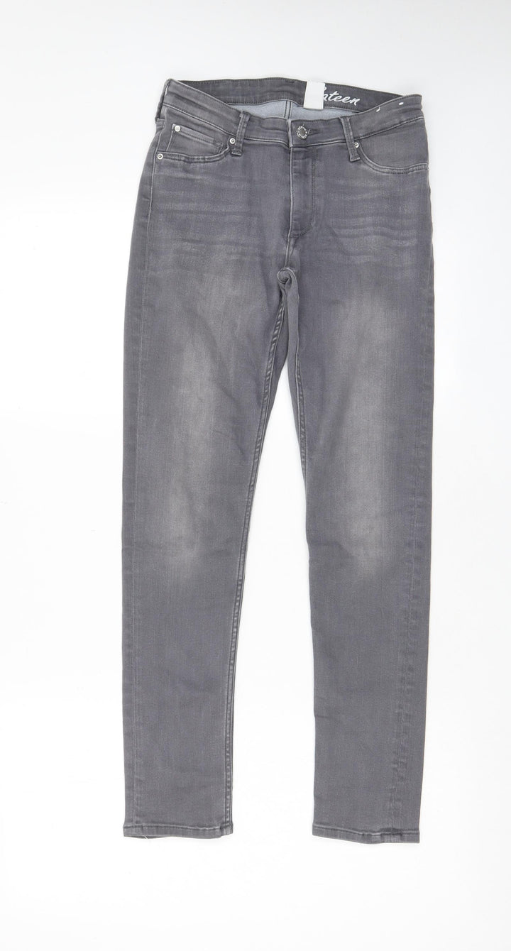 H7m Girls Grey Cotton Skinny Jeans Size 12-13 Years L26 in Regular Zip - Pockets, Belt Loops