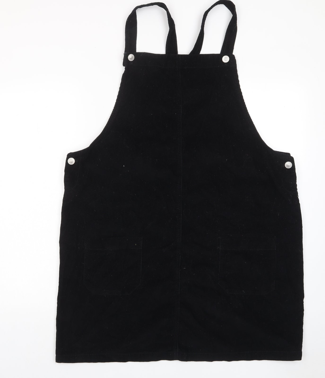 Papaya Womens Black Cotton Pinafore/Dungaree Dress Size 20 Square Neck Button - Pockets