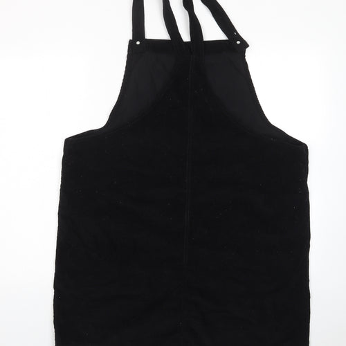 Papaya Womens Black Cotton Pinafore/Dungaree Dress Size 20 Square Neck Button - Pockets