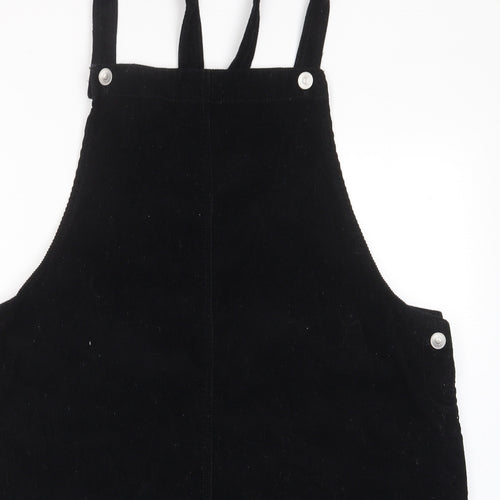 Papaya Womens Black Cotton Pinafore/Dungaree Dress Size 20 Square Neck Button - Pockets