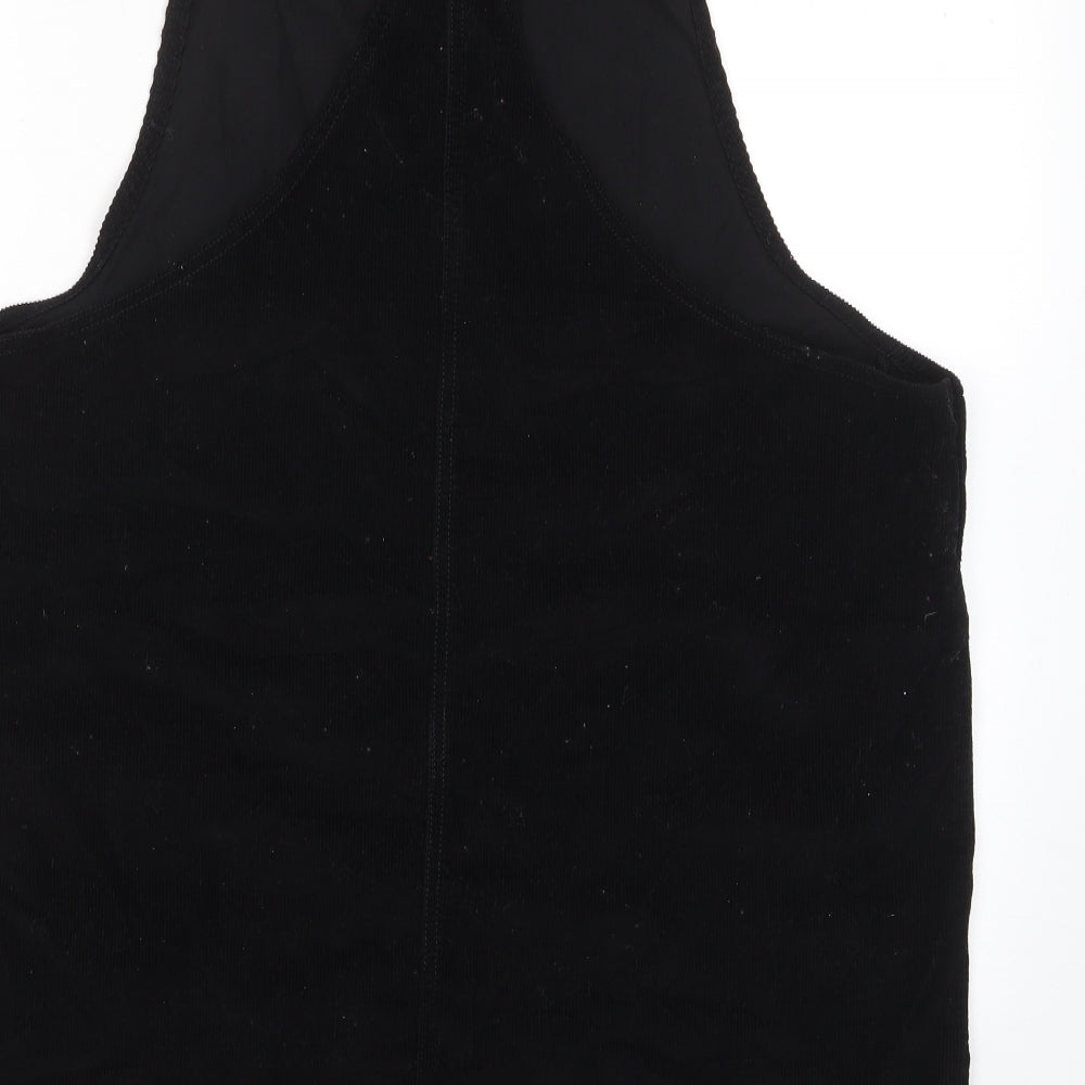 Papaya Womens Black Cotton Pinafore/Dungaree Dress Size 20 Square Neck Button - Pockets