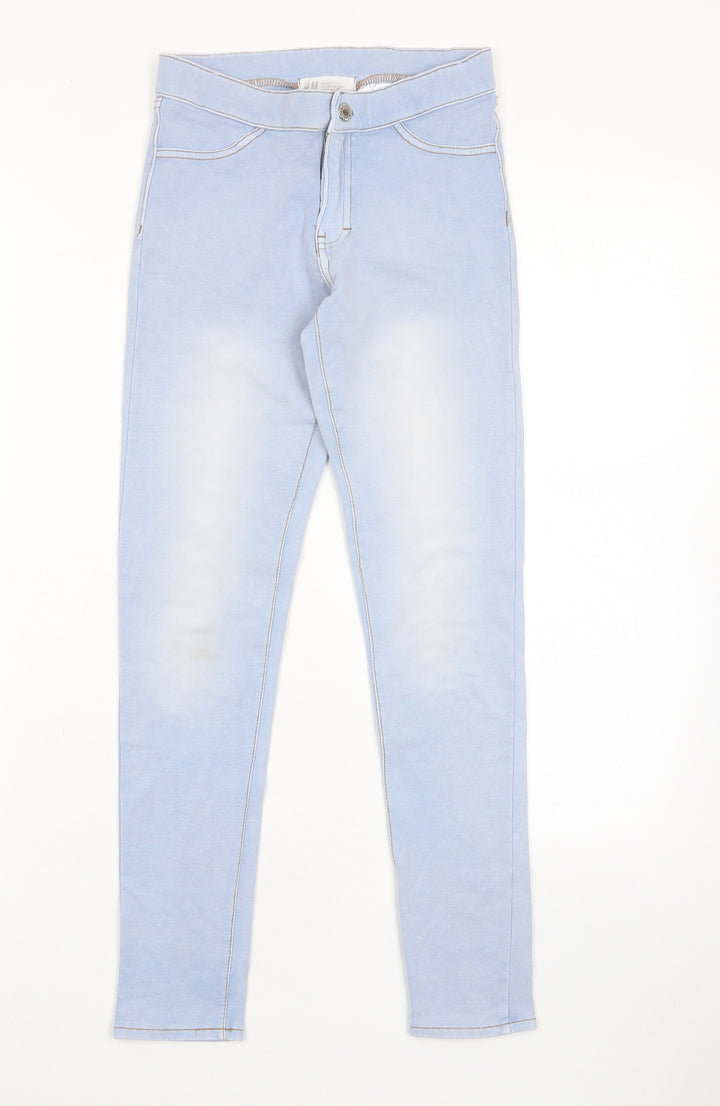 H&M Girls Blue Cotton Skinny Jeans Size 11-12 Years L25 in Regular Zip - Pockets