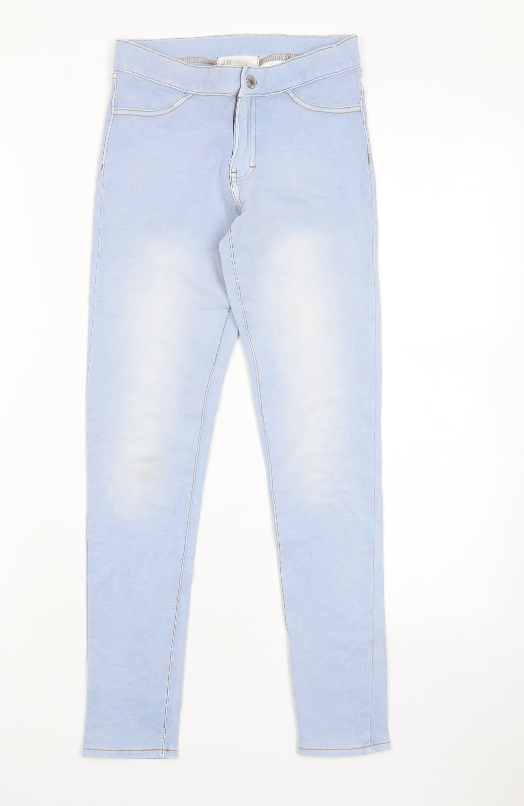 H&M Girls Blue Cotton Skinny Jeans Size 11-12 Years L25 in Regular Zip - Pockets