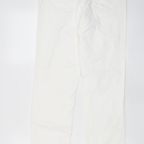 Marks and Spencer Womens White Cotton Trousers Size 12 L31 in Regular Zip - Pockets, Belt Loops