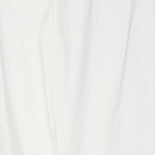 Marks and Spencer Womens White Cotton Trousers Size 12 L31 in Regular Zip - Pockets, Belt Loops