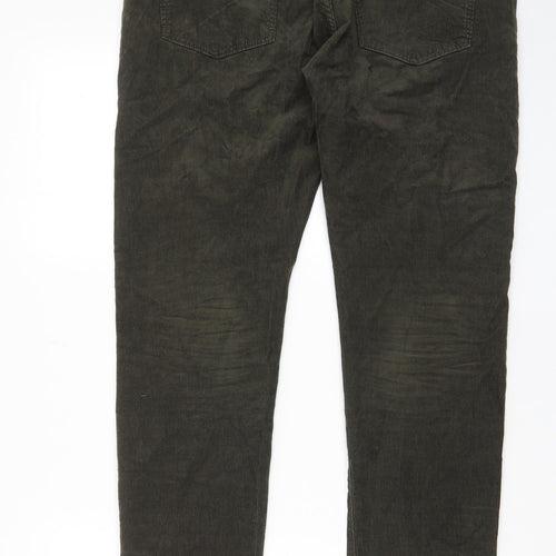 Marks and Spencer Mens Green Cotton Trousers Size 38 in L33 in Slim Zip - Pockets, Belt Loops