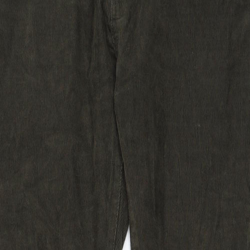 Marks and Spencer Mens Green Cotton Trousers Size 38 in L33 in Slim Zip - Pockets, Belt Loops