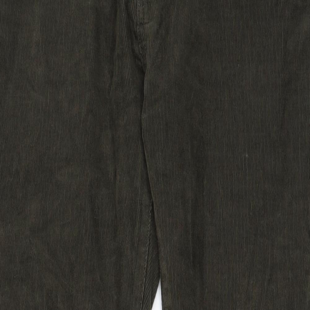 Marks and Spencer Mens Green Cotton Trousers Size 38 in L33 in Slim Zip - Pockets, Belt Loops