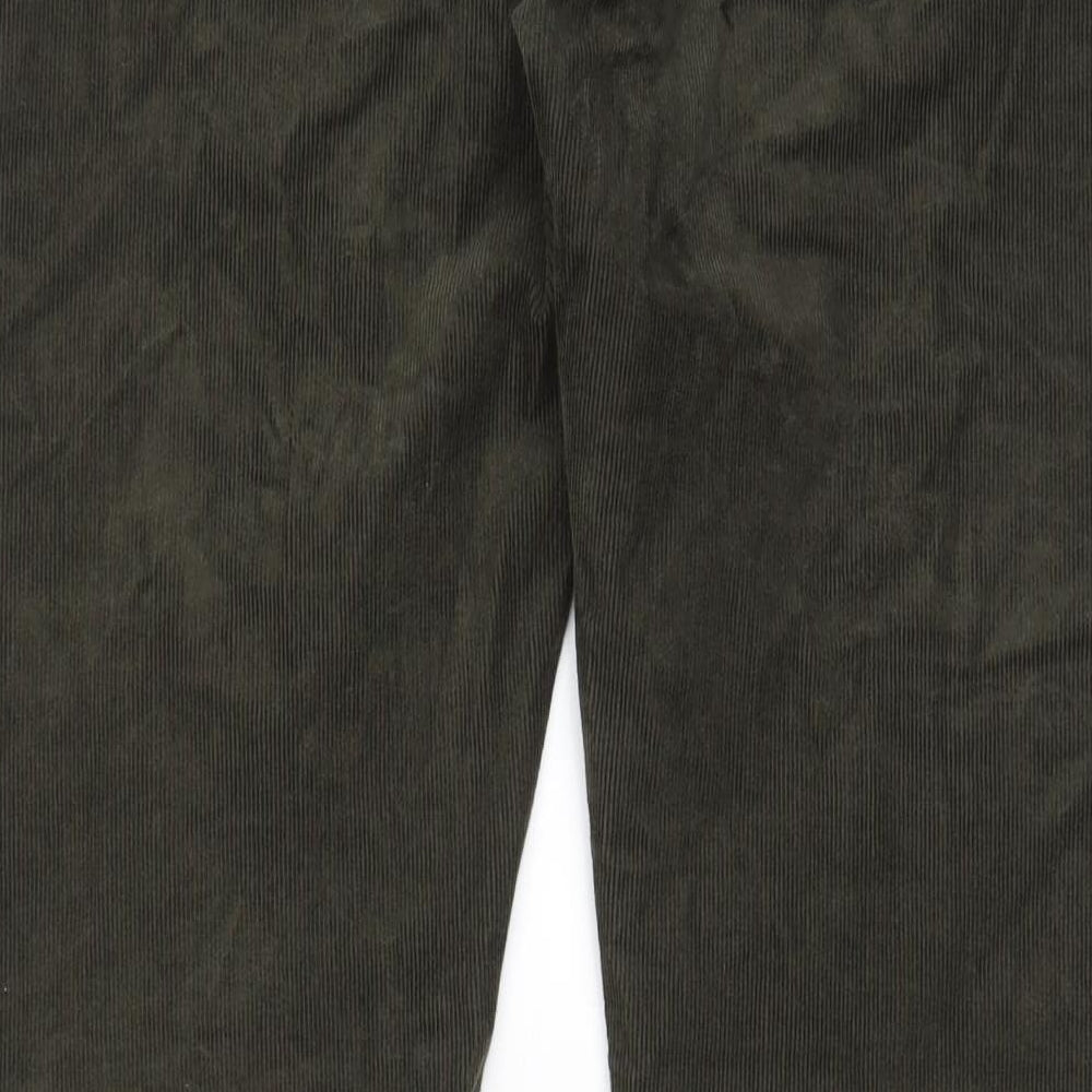 Marks and Spencer Mens Green Cotton Trousers Size 38 in L33 in Slim Zip - Pockets, Belt Loops