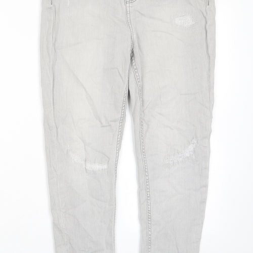 Marks and Spencer Womens Grey Cotton Skinny Jeans Size 14 L27 in Regular Zip - Pockets, Belt Loops, Embroided