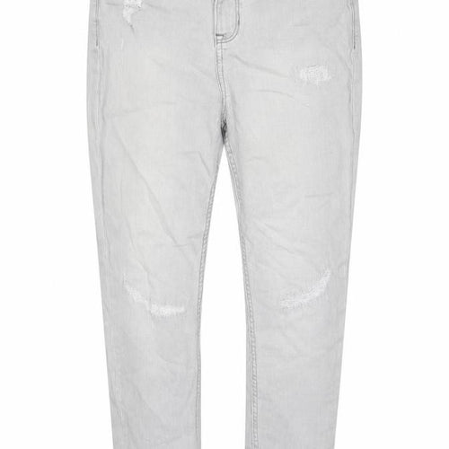 Marks and Spencer Womens Grey Cotton Skinny Jeans Size 14 L27 in Regular Zip - Pockets, Belt Loops, Embroided